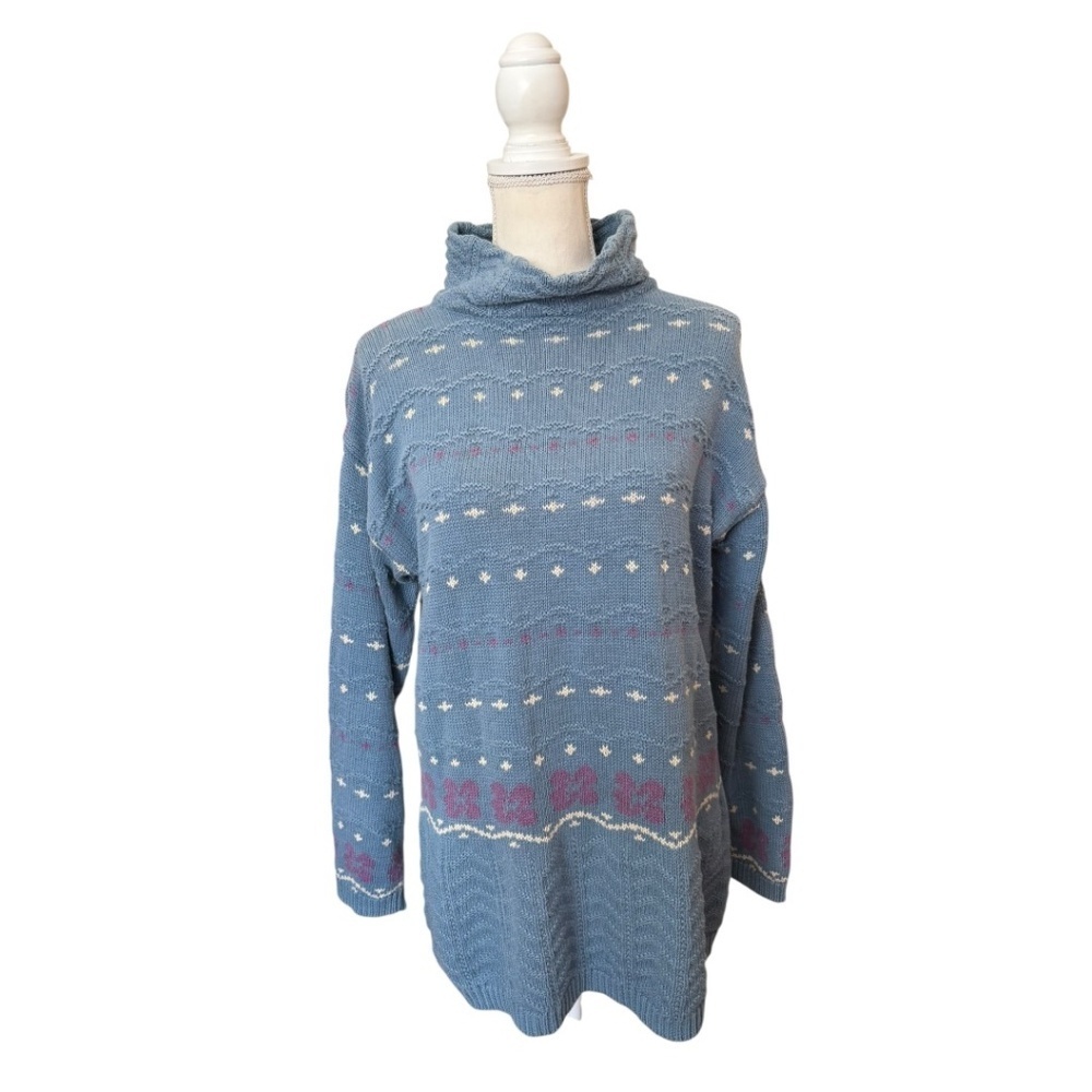 Woods & Gray Blue Knit Turtleneck Sweater Vintage